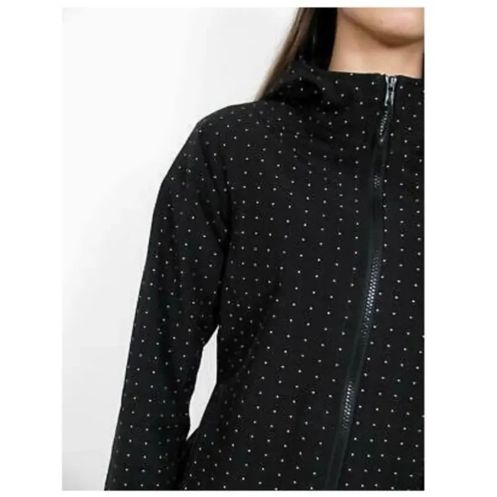 Lululemon Apres Yoga Jacket Black White Polka Dots Mid Length Hoodie